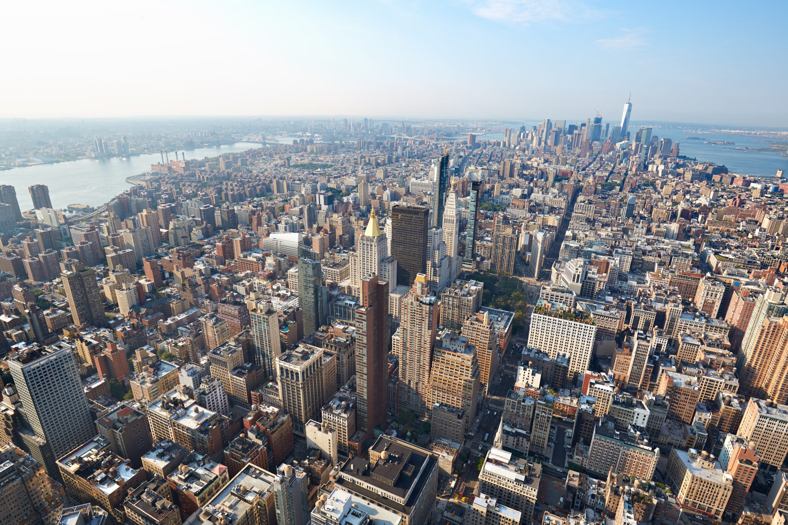 New York City Manhattan aerial view with skyscrapers and buildin