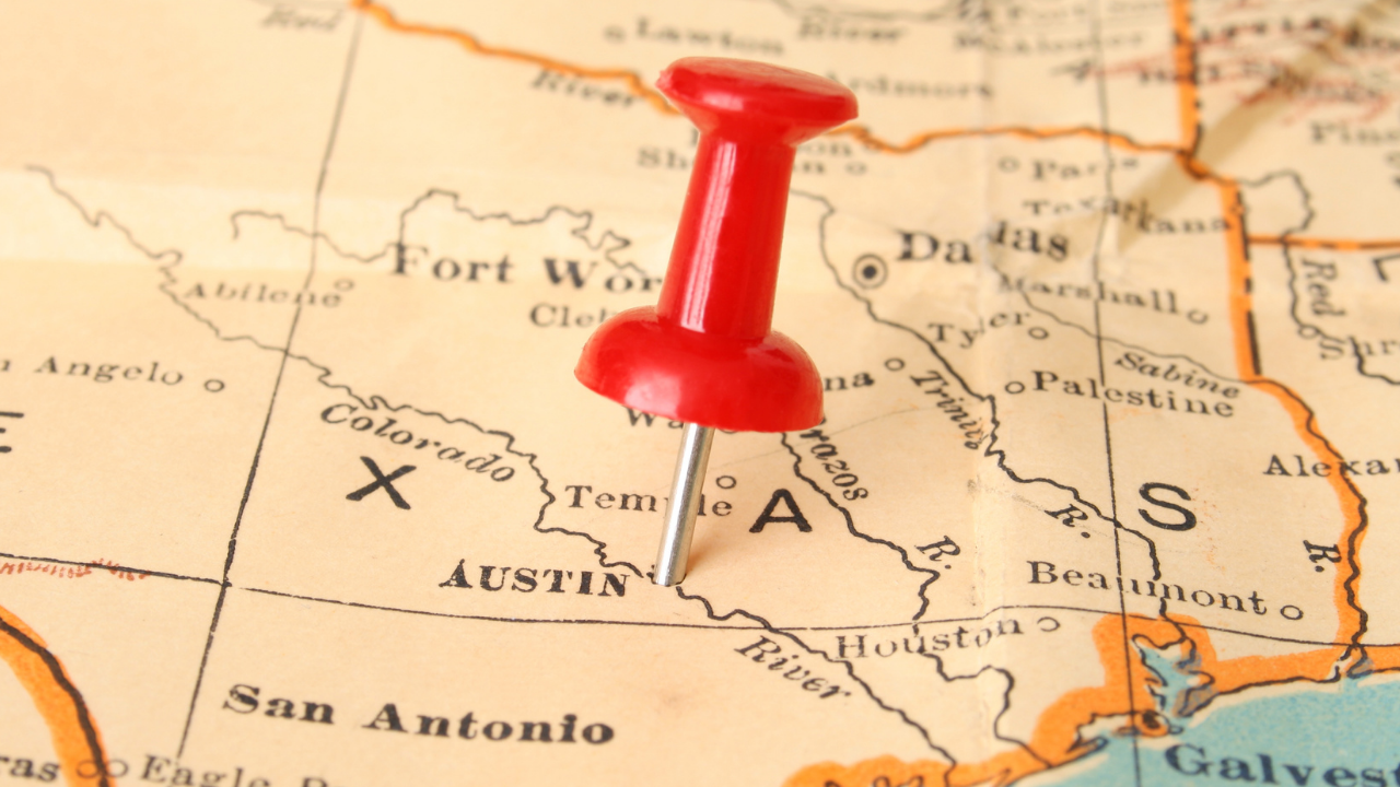 Pin in a map on Austin, Texas