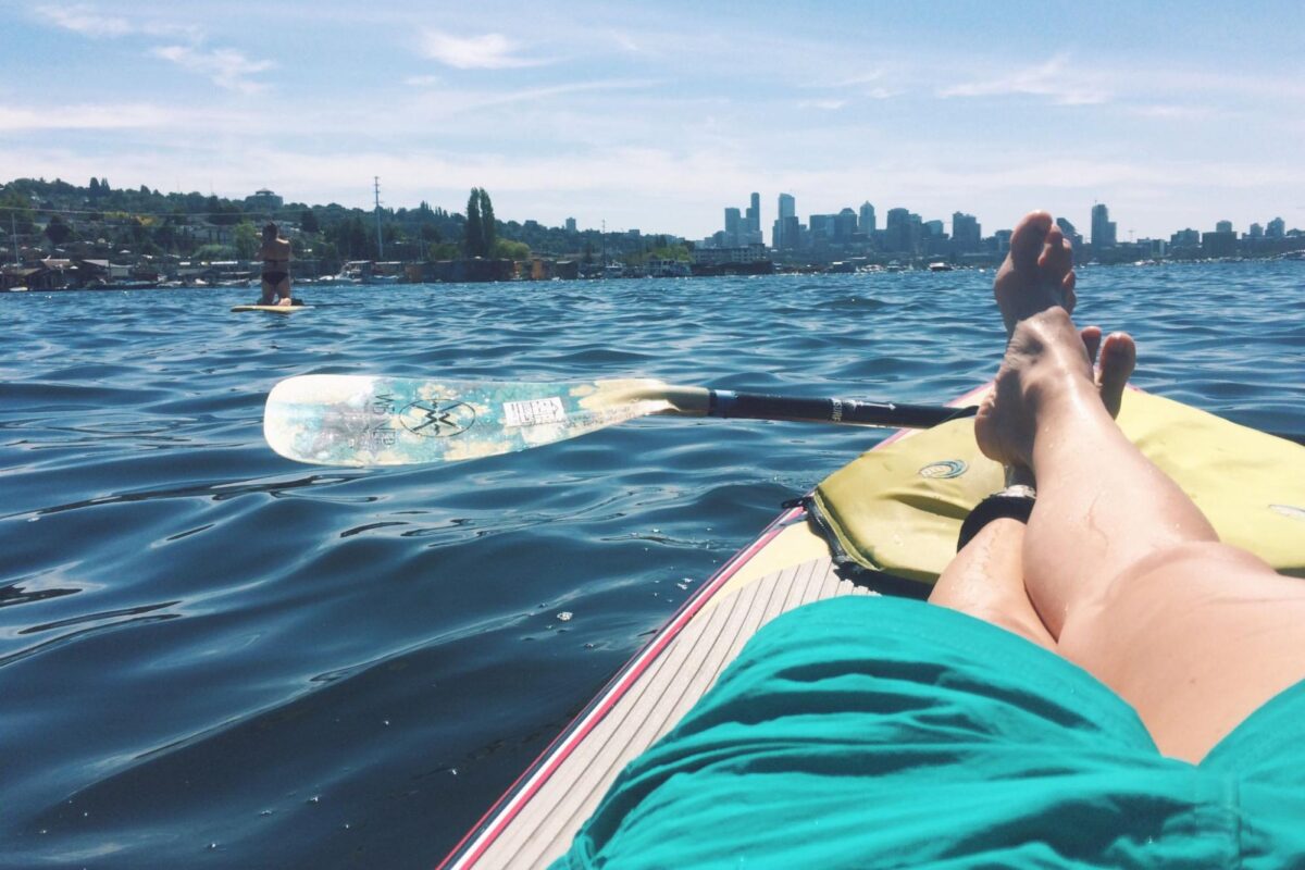 Lounging on a paddleboard during the summer in Seattle.