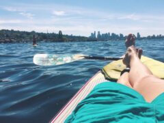 Lounging on a paddleboard during the summer in Seattle.