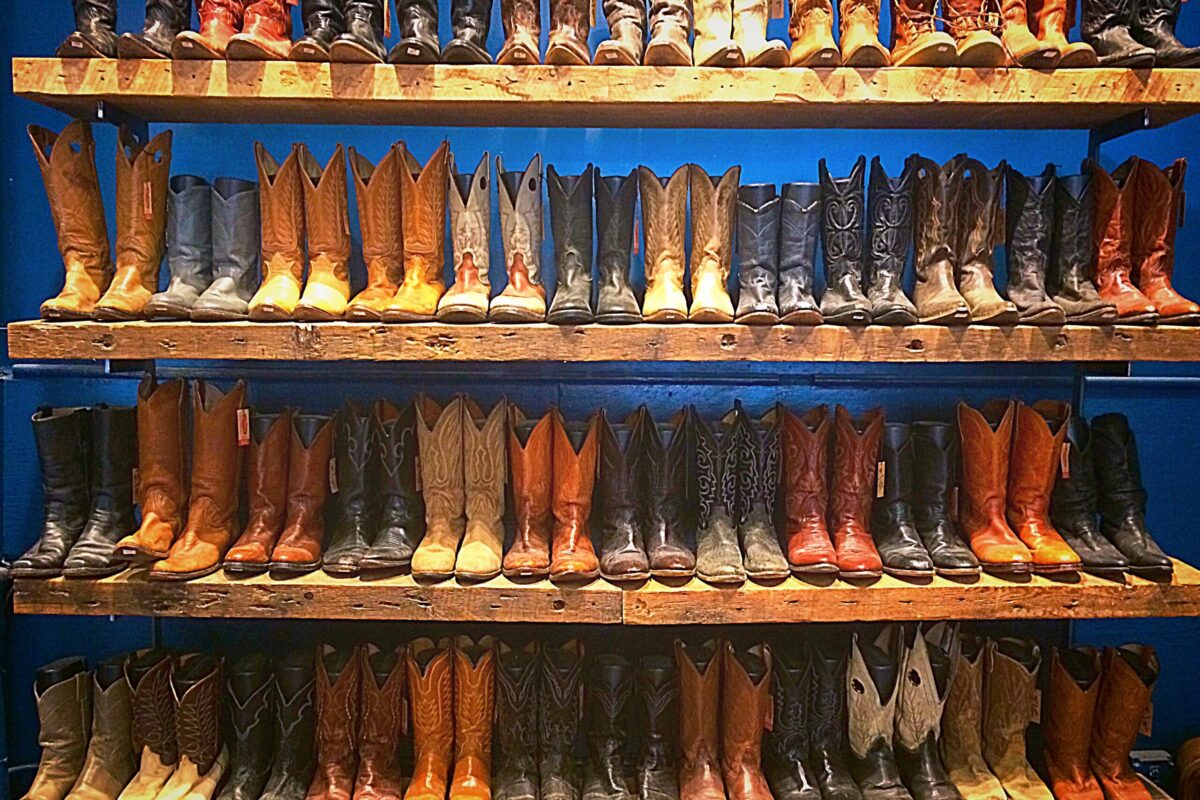 Display of cowboy boots in Plano, Texas