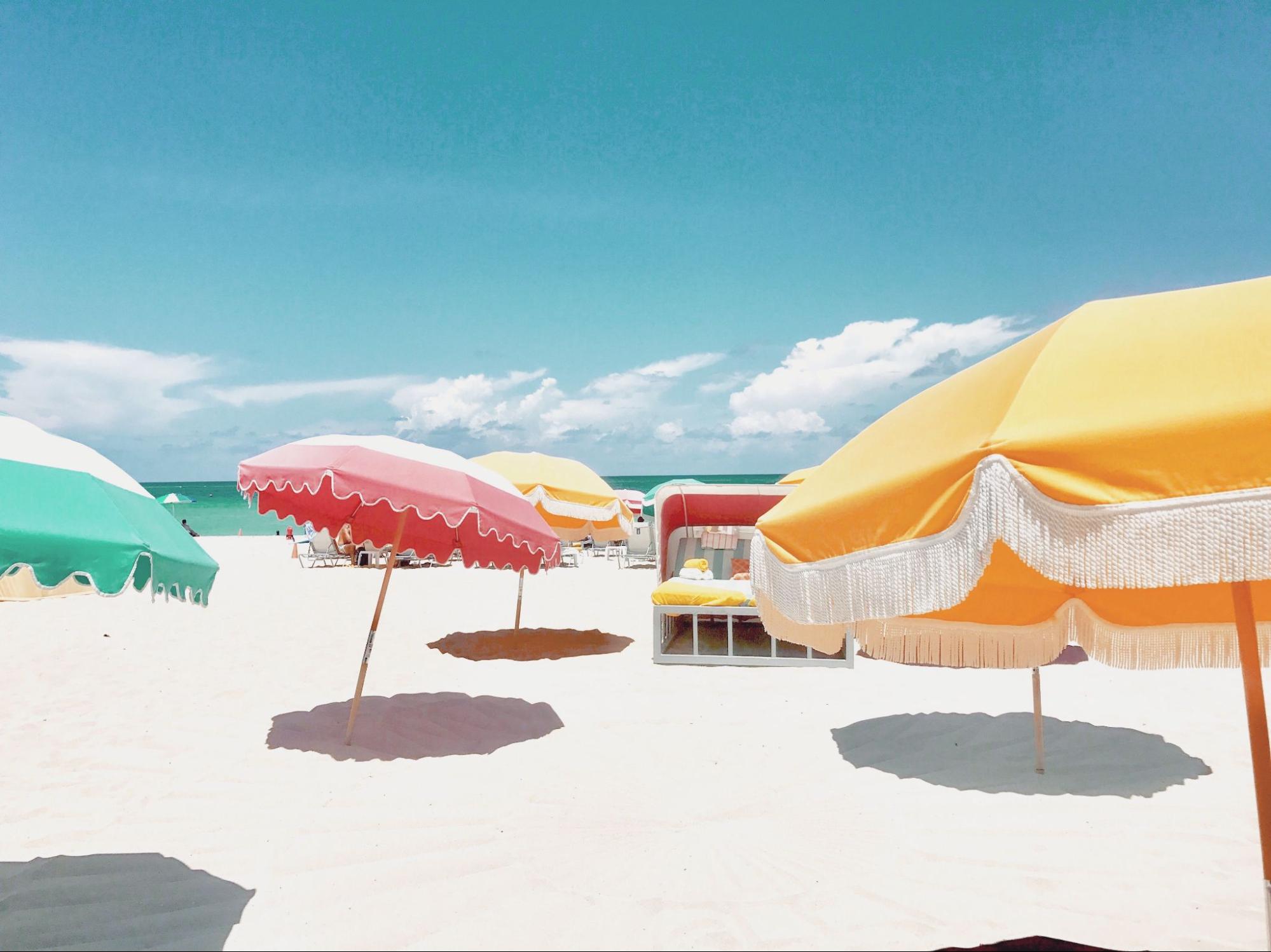 Umbrellas on the beach in Miami, Florida