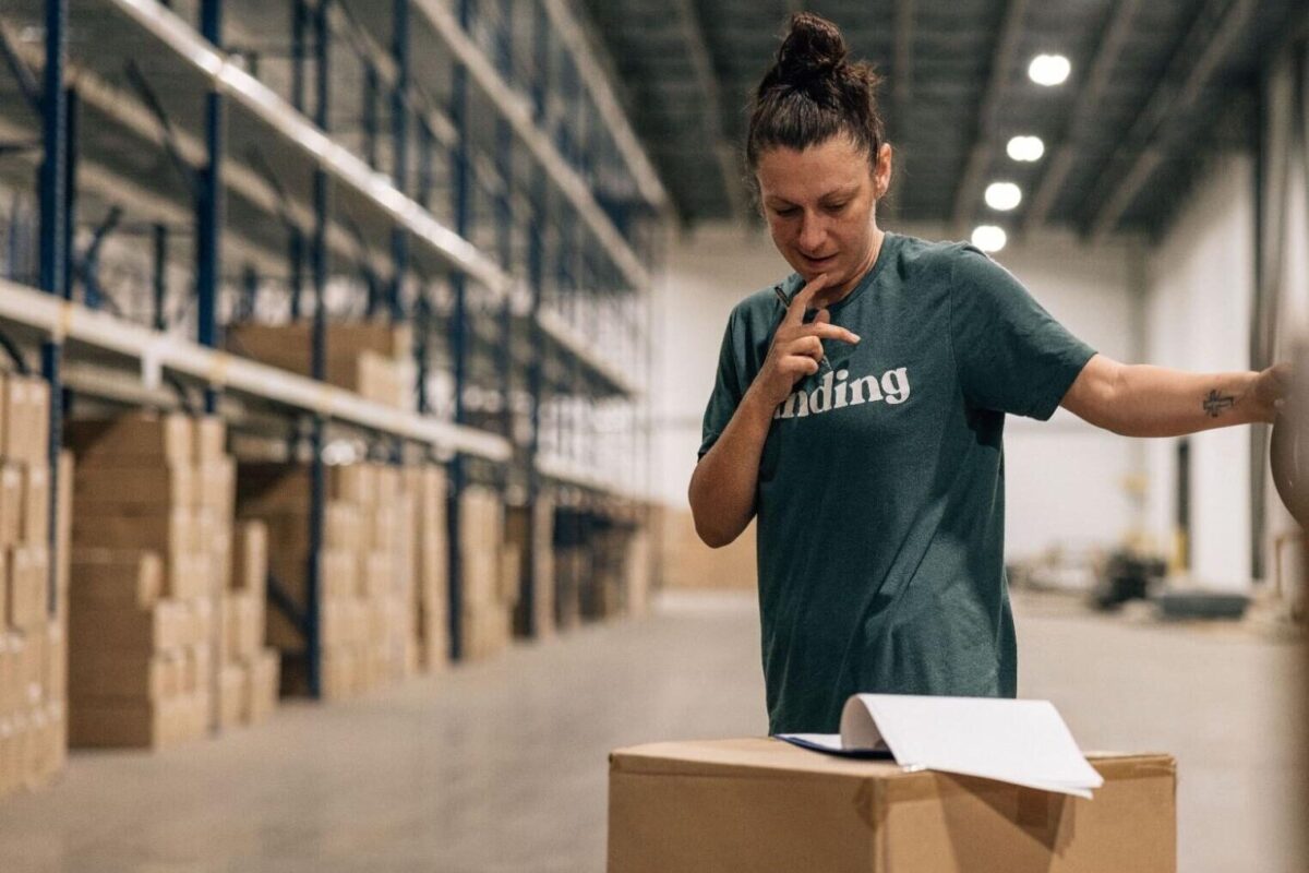 A Landing employee in the warehouse.