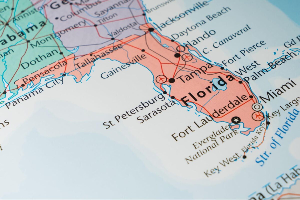 A map of the major cities in the Florida