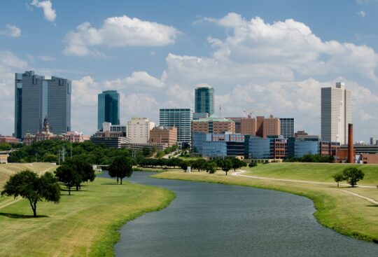 Beautiful downtown Fort Worth, Texas, skyline on a sunny afternoon.