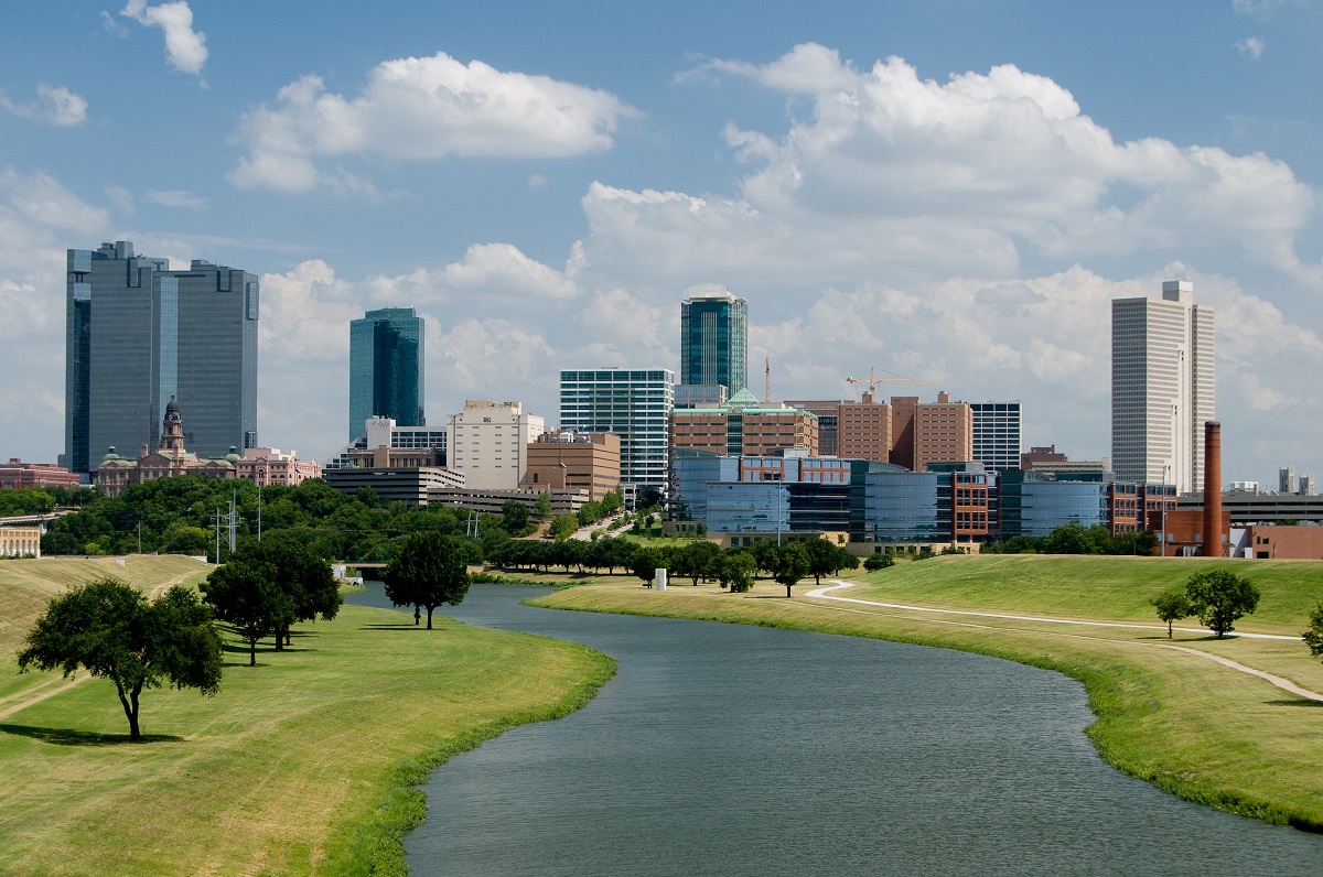 Beautiful downtown Fort Worth, Texas, skyline on a sunny afternoon.