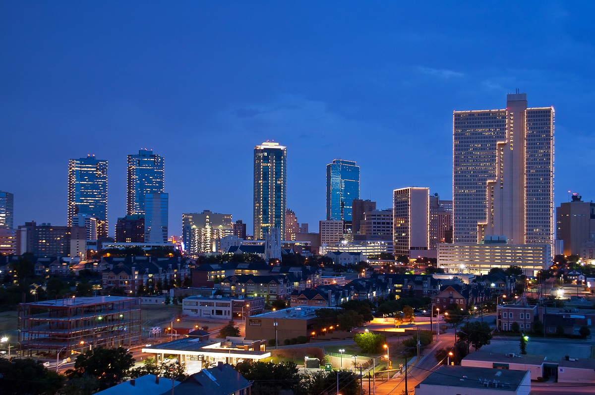 Skyline of Fort Worth, Texas, at night.