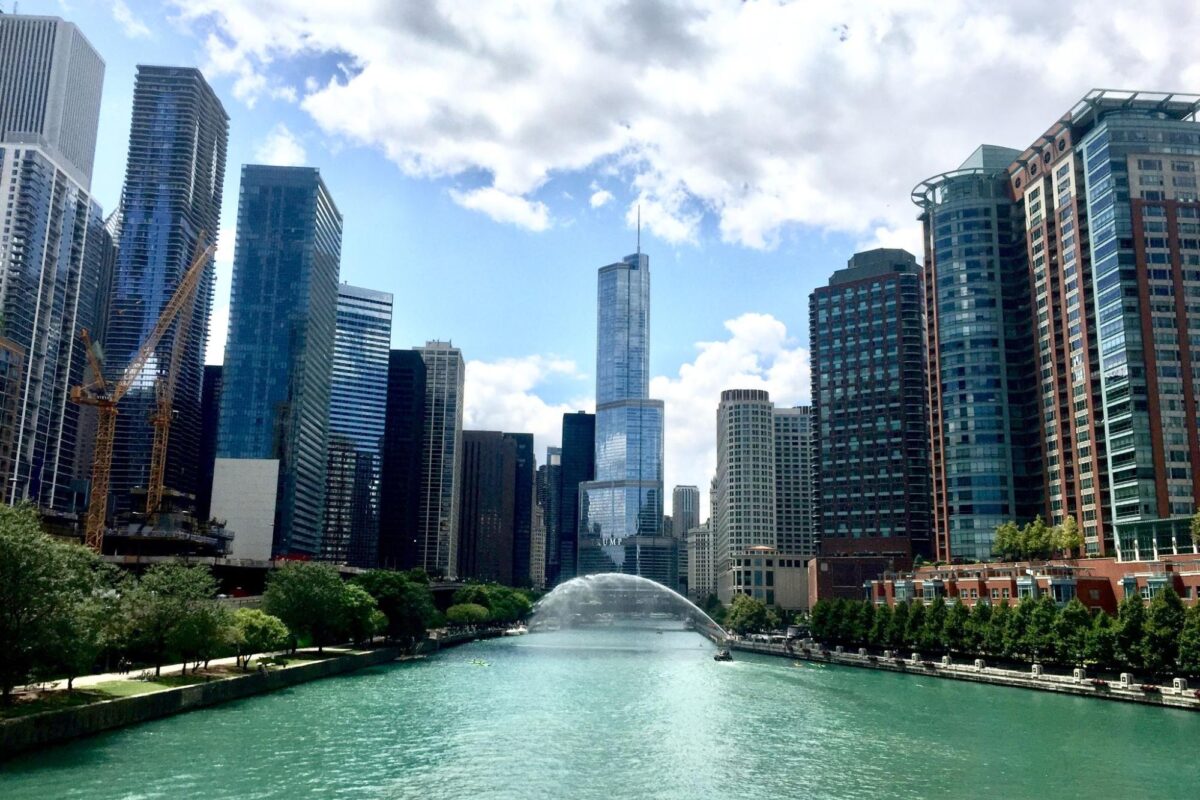 View of Chicago skyline and river