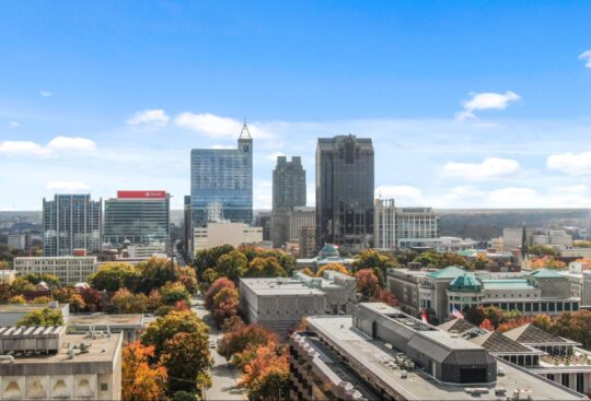 Skyline view of Raleigh, North Carolina, on a sunny fall day.