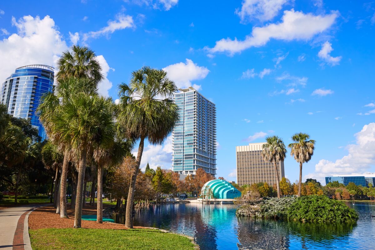 Orlando skyline from Lake Eola in Florida.