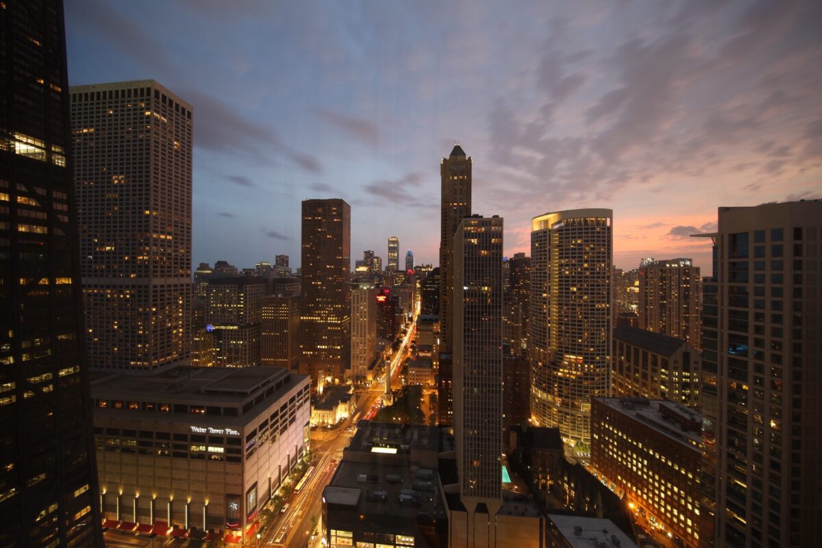 Aerial shot of the Magnificent Mile in Chicago, Illinois.