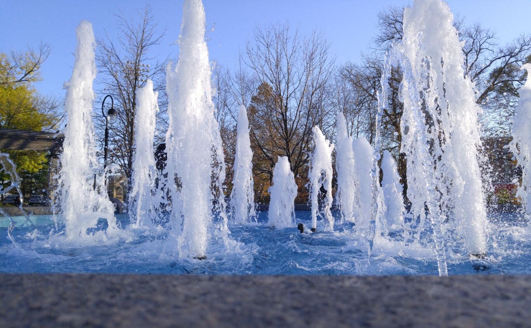 The fountain at the Naperville (Illinois) Riverwalk