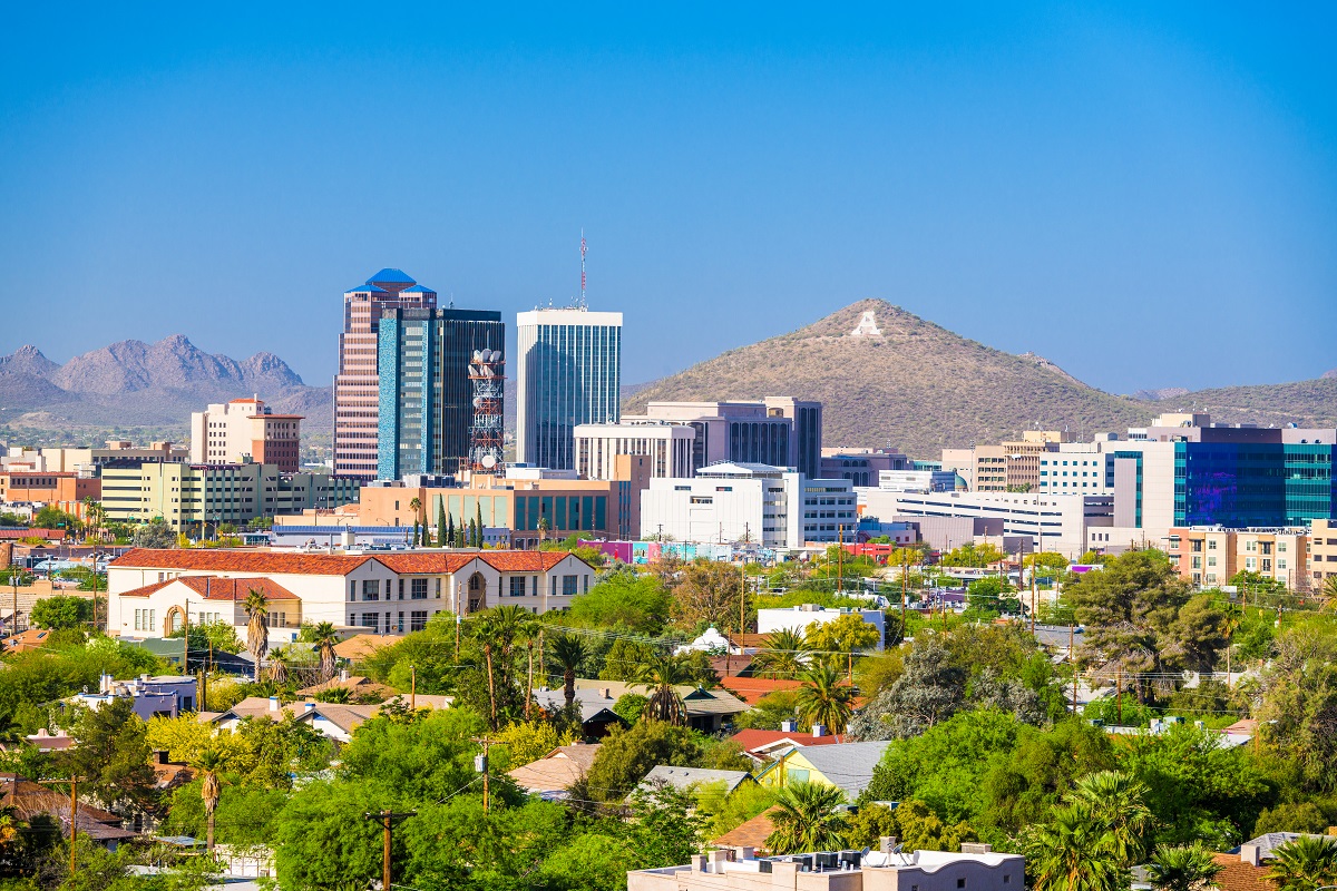 Tucson, Arizona, downtown city skyline in the afternoon.