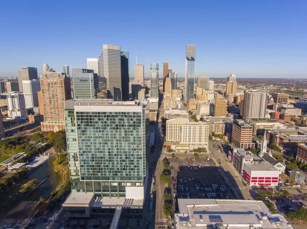 Modern city aerial view of Downtown Houston