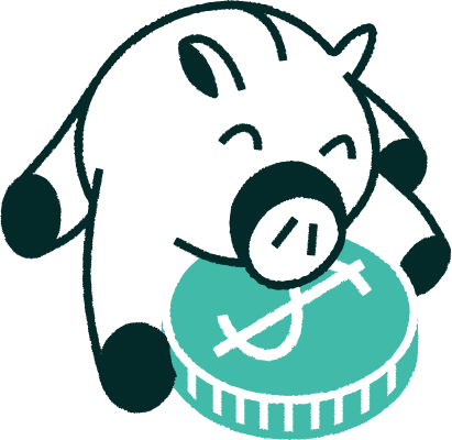 Illustration of a pig hugging a coin because we take compensation seriously, but still have fun.