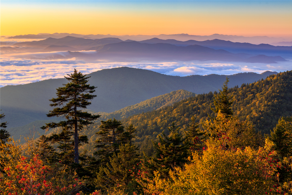 The sun rises over the Smoky Mountains at Clingman