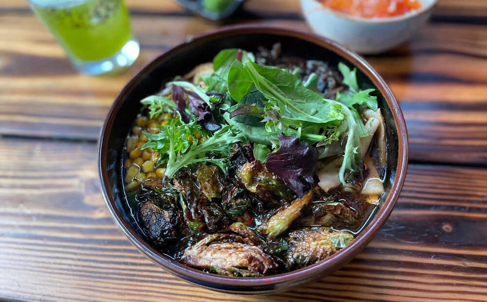 Vegetable ramen soup at one of the best vegetarian restaurants in Austin.