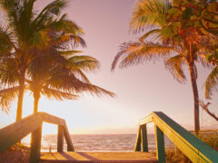 The sun rises over the Atlantic Ocean on one of the best quiet beaches in Miami