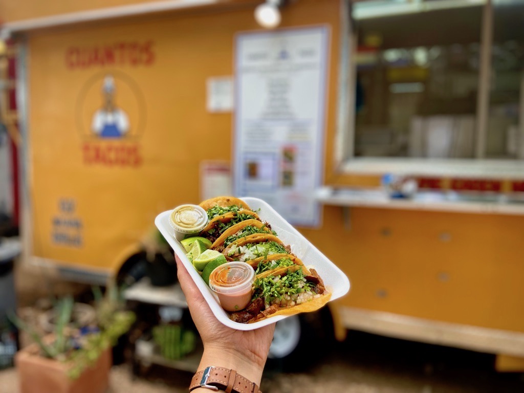 Delicious tacos at the Cuantos Tacos food truck in Austin, Texas.