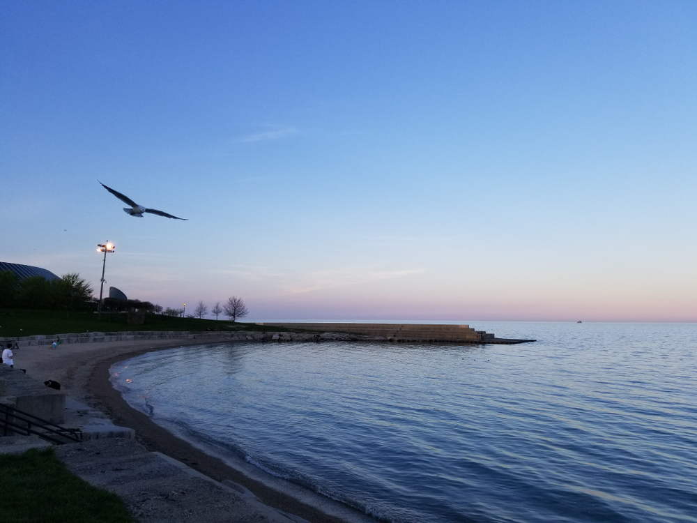 12th street beach in Chicago at sunset