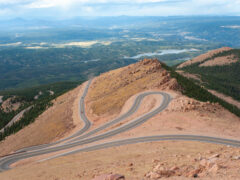 Hairpin turns on the Pikes Peak Highway, one of the many scenic drives near Denver.