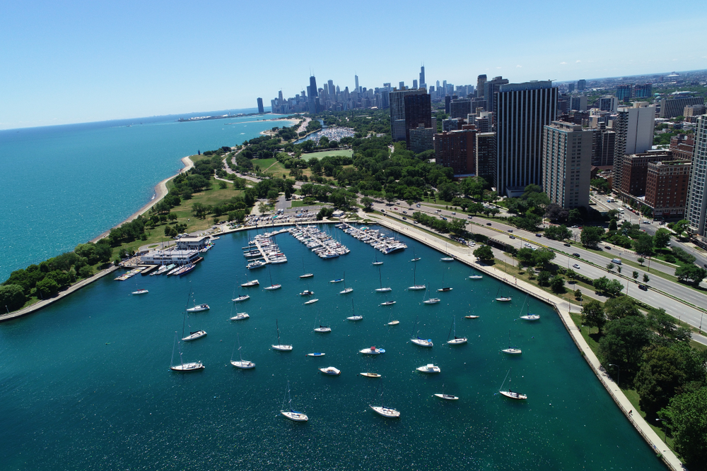 Belmont Harbor aerial Chicago IL