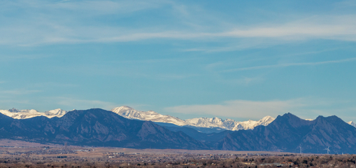 Colorado Living. Denver, Colorado - Denver Metro Area Residential Winter Panorama with the view of a Front Range mountains, viewed from Inspiration Point park in Denver, Colorado