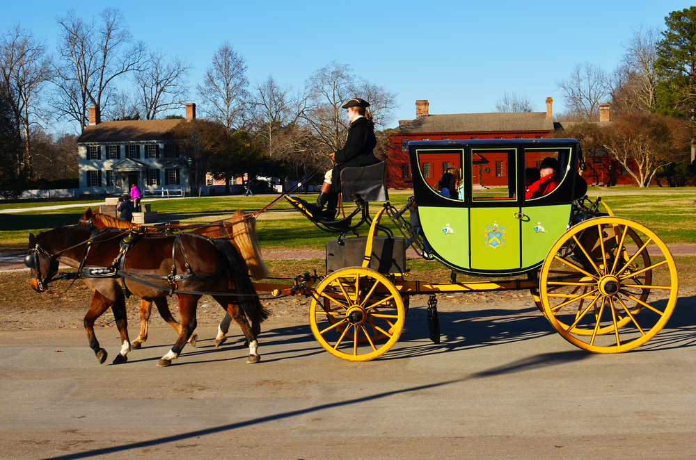 Horse and carriage in Williamsburg colonial town in Virginia in the United States of America
