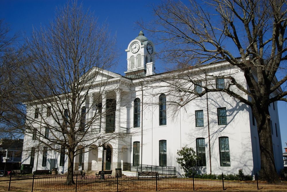 Lafayette County Courthouse in Oxford, Mississippi in winter.