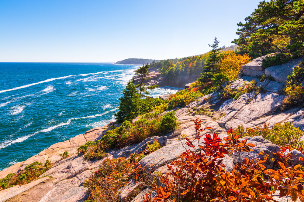 View of the Maine coastline at Acadia National park.