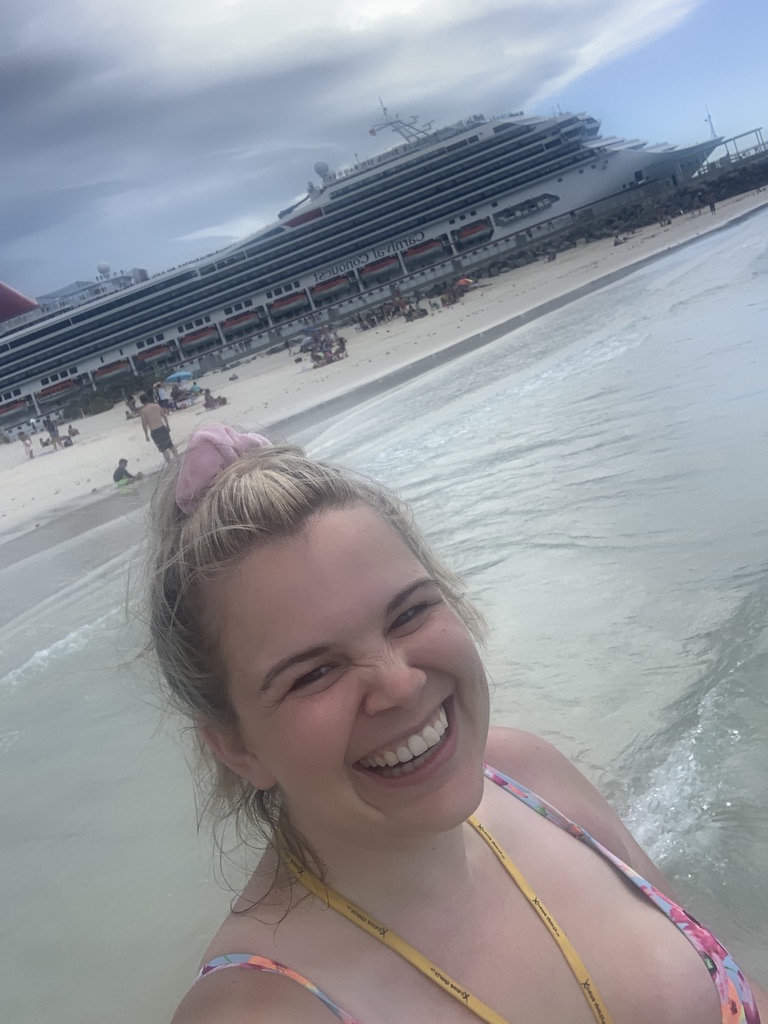 Landing member Madison at South Pointe Beach in Miami, Florida.