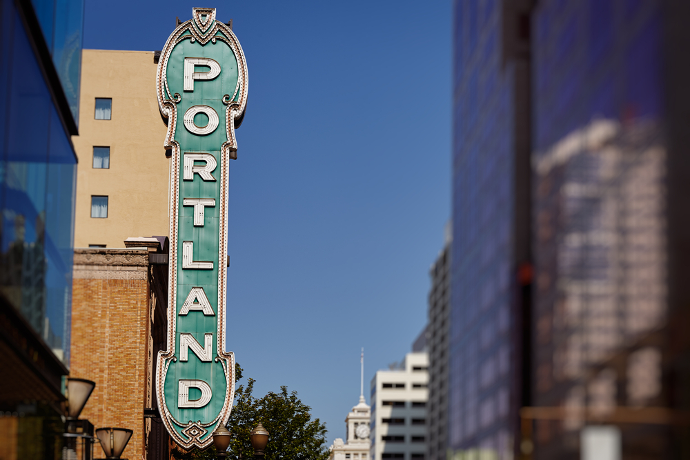 Blue Portland sign from 30