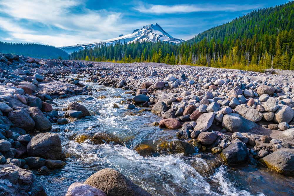 Clear Beautiful Skies Over Mount Hood in Oregon