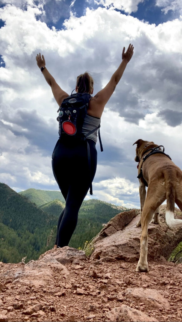 Landing member Jess Goudreault and her dog tackle easy hikes in Denver.