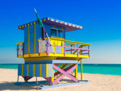 A lifeguard tower in South Beach, one of the best beaches in Miami.