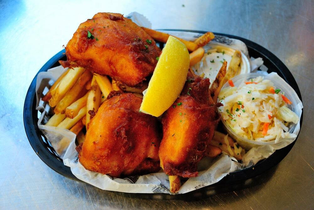 Milwaukee fish fry, served with french fries and coleslaw