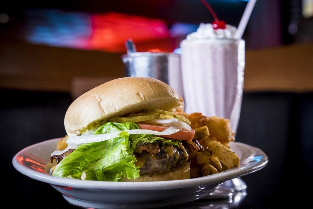 Hamburger, fries and a shake in Omaha Nebraska.