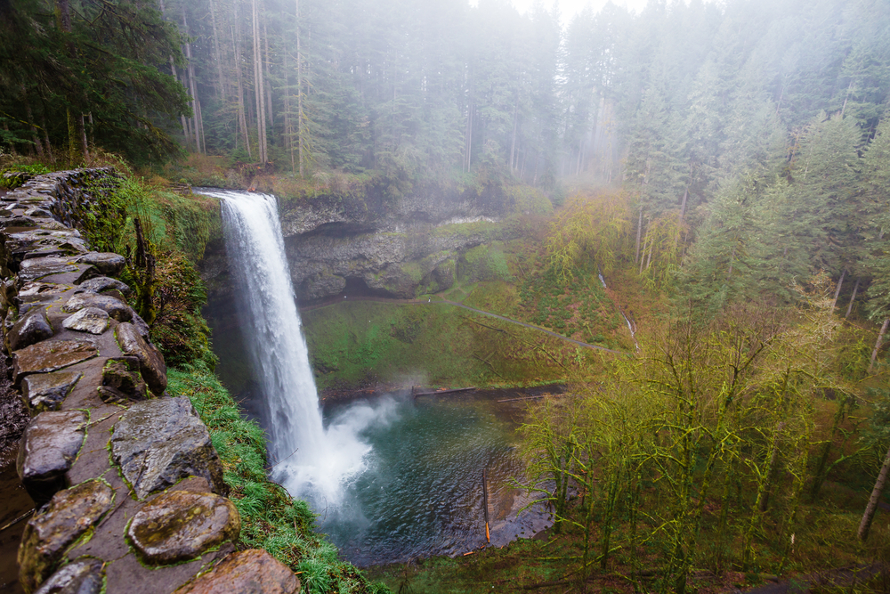 South Falls as seen from the South Loop Trail, part of the Trail of Ten Falls at Silver Falls State Park in Oregon.