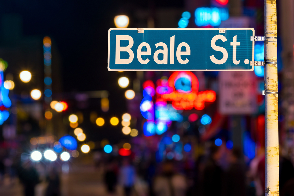 Beale street sign with blur background in Memphis.