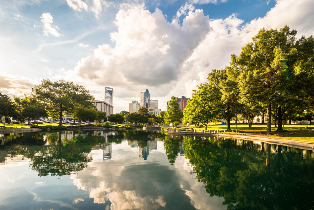 Charlotte, North Carolina - Signs in an uptown park point to other