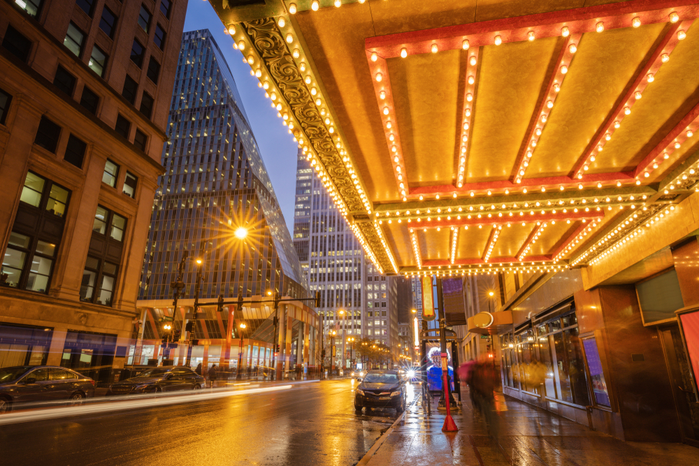 Rainy evening in Chicago. Chicago, Illinois, USA.