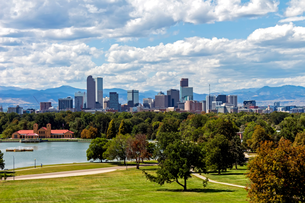 Denver city and beautiful park in autumn day,Colorado.