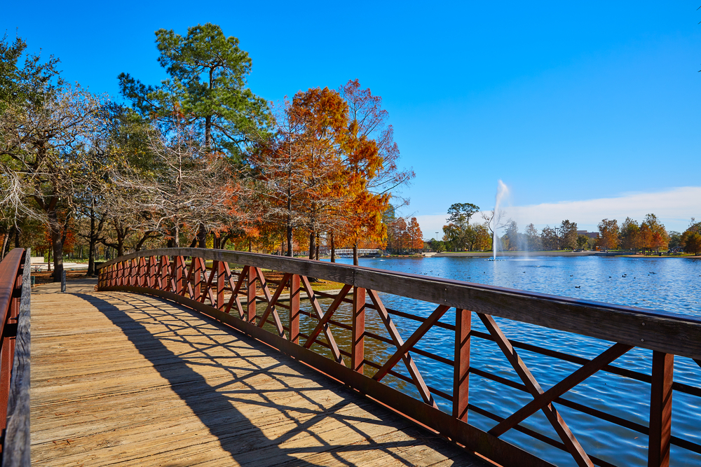 A bridge in Hermann Park in Houston, Texas, which offers many outdoor activities.