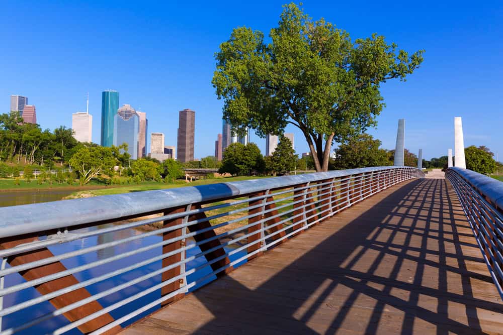 Houston skyline from Memorial park at Texas USA US