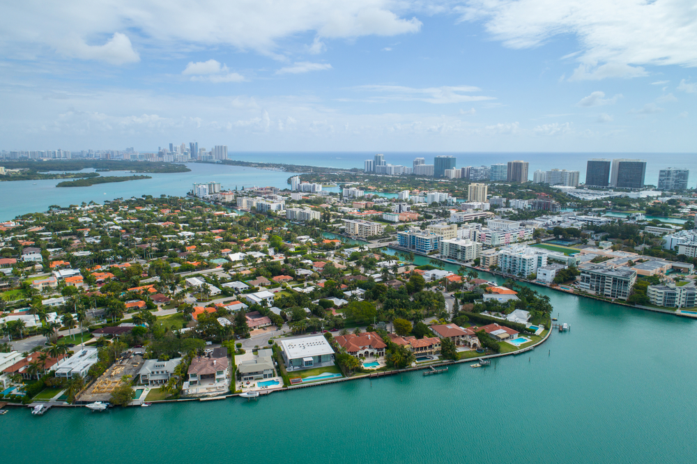 Aerial image of the Bay Harbor Islands Miami Beach FL, USA