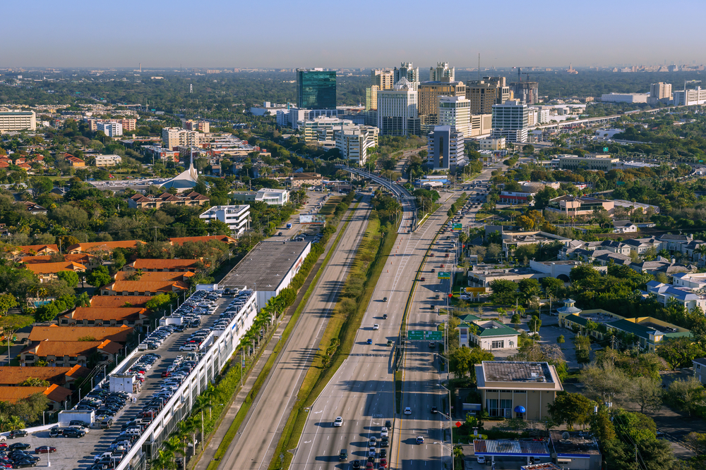 aerial view of south miami kendall business district with trademarks removed