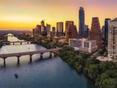 Austin, Texas, is known for its "violet crown" sunsets.