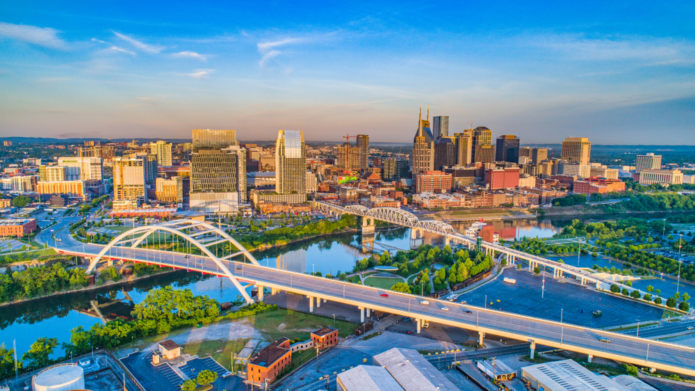 Skyline view of Nashville, Tennessee.