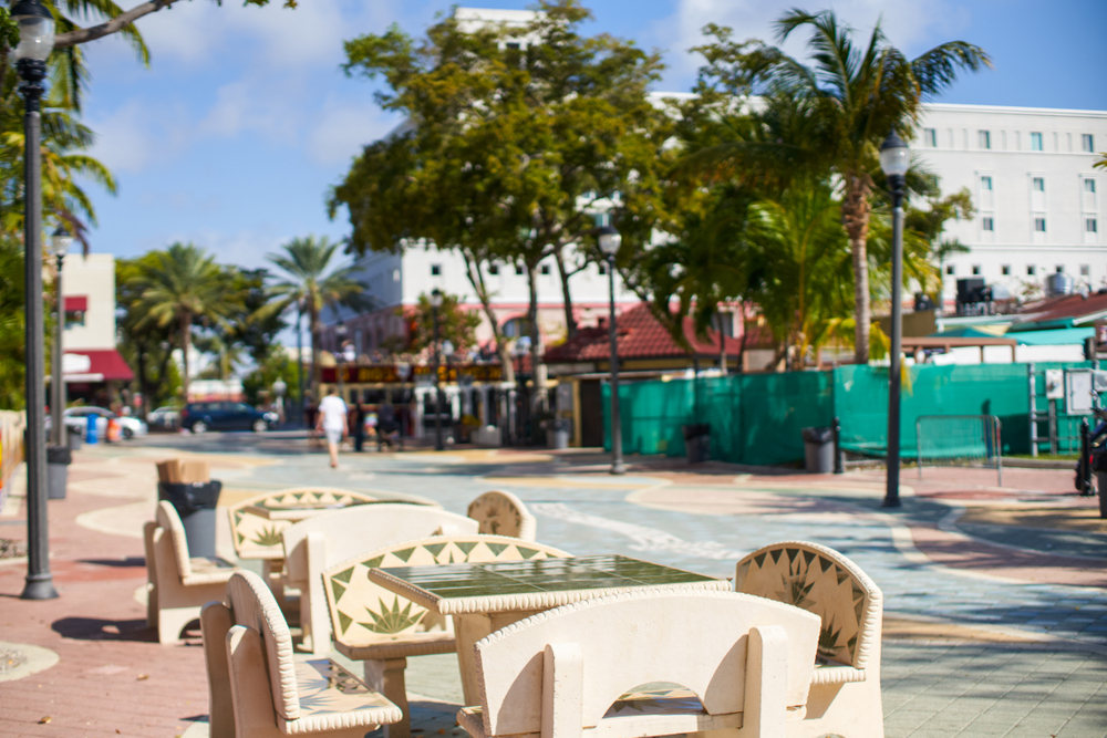 Park benches in Calle Ocho Little Havana Miami FL