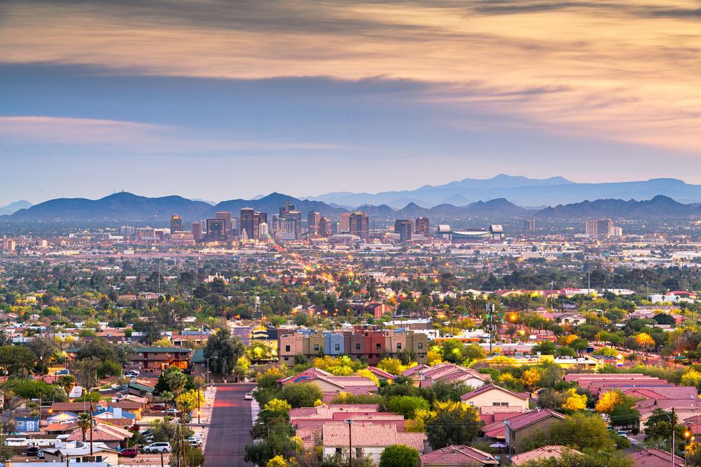 Phoenix, Arizona, USA downtown cityscape at dusk. 